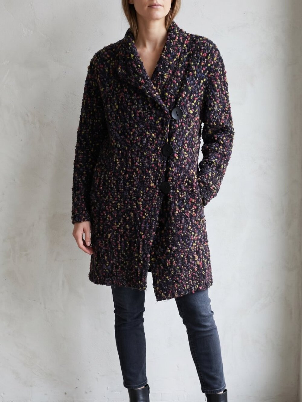 Curio VNTG rainbow chunky knit Multicolor Knit Cardigan with Button Detail larg.